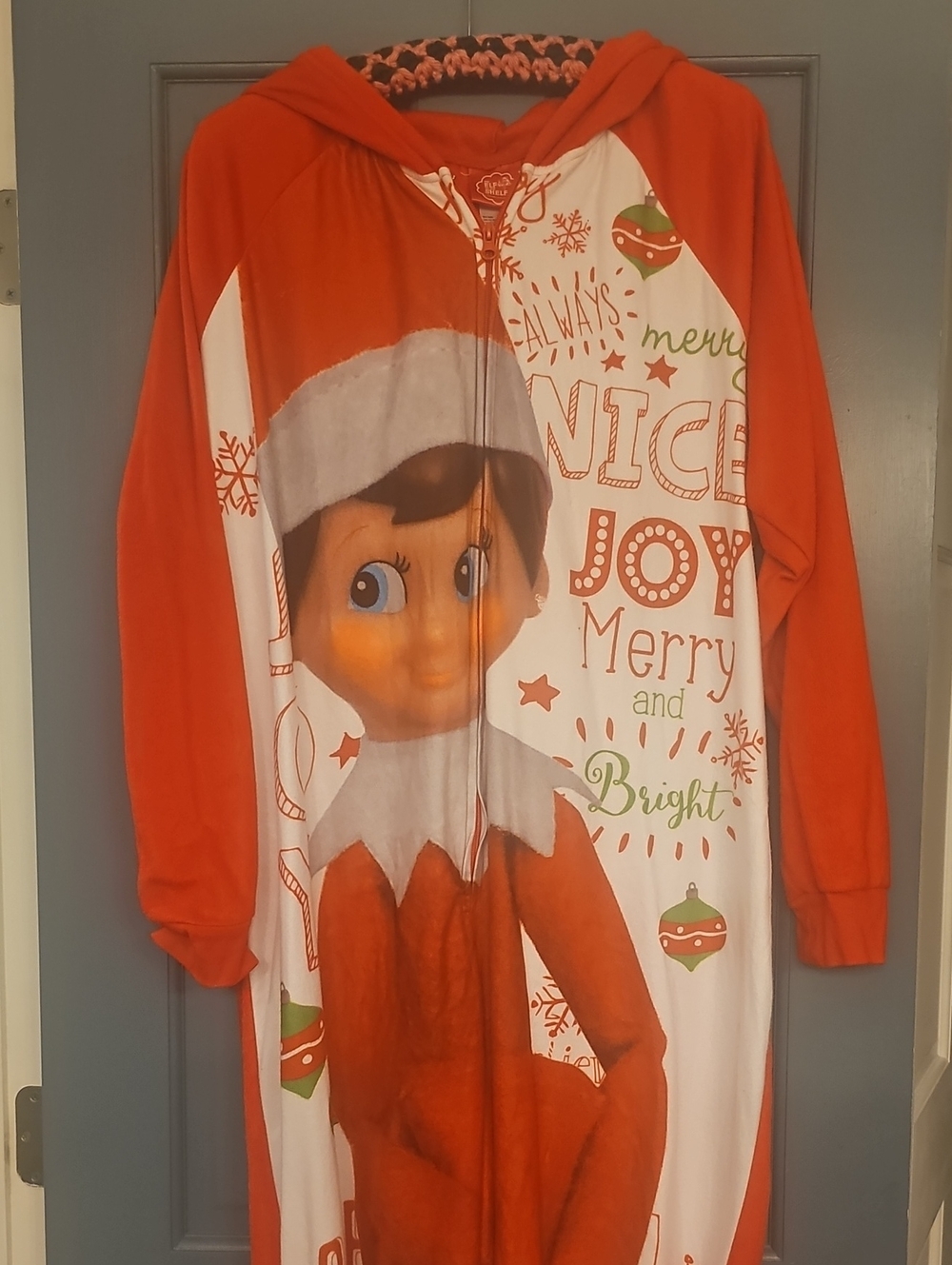 Holiday Elf On Shelf Hooded Onesie  Adult Pajamas Holiday Christmas Men Women